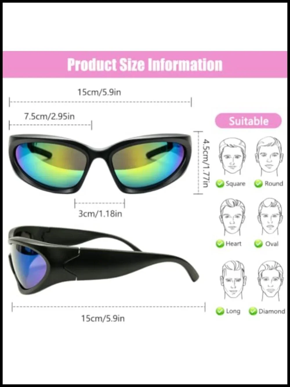 3-Piece Polarized Wrap Around Sunglasses UV400 Protection Sport Shades Unisex
